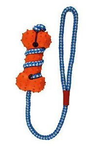 Hračka pre psov gumová kosť oranžovo-modrá 10,5 cm