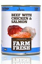 Farm Fresh Dog Hovädzie mäso s kuracím mäsom a lososom v konzerve 800g