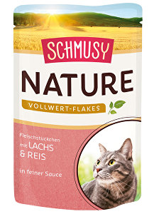 Schmusy Cat Nature vločky kapsa losos+rýža+šťava 100g