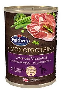 Monoproteín pre psov Butcher's Dog s jahňacím mäsom a zelenými múčnikmi.390g