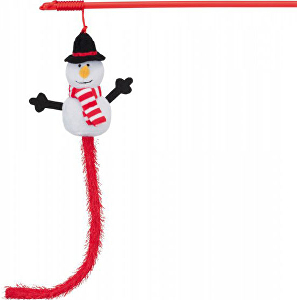Vianočná hračka Mačka Snehuliak na tyči 31cm TR