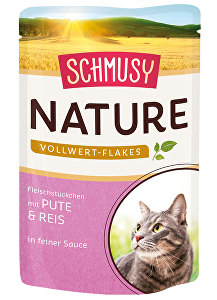 Schmusy Cat Nature vločky vreckové morčacie+ryža+šťava 100g